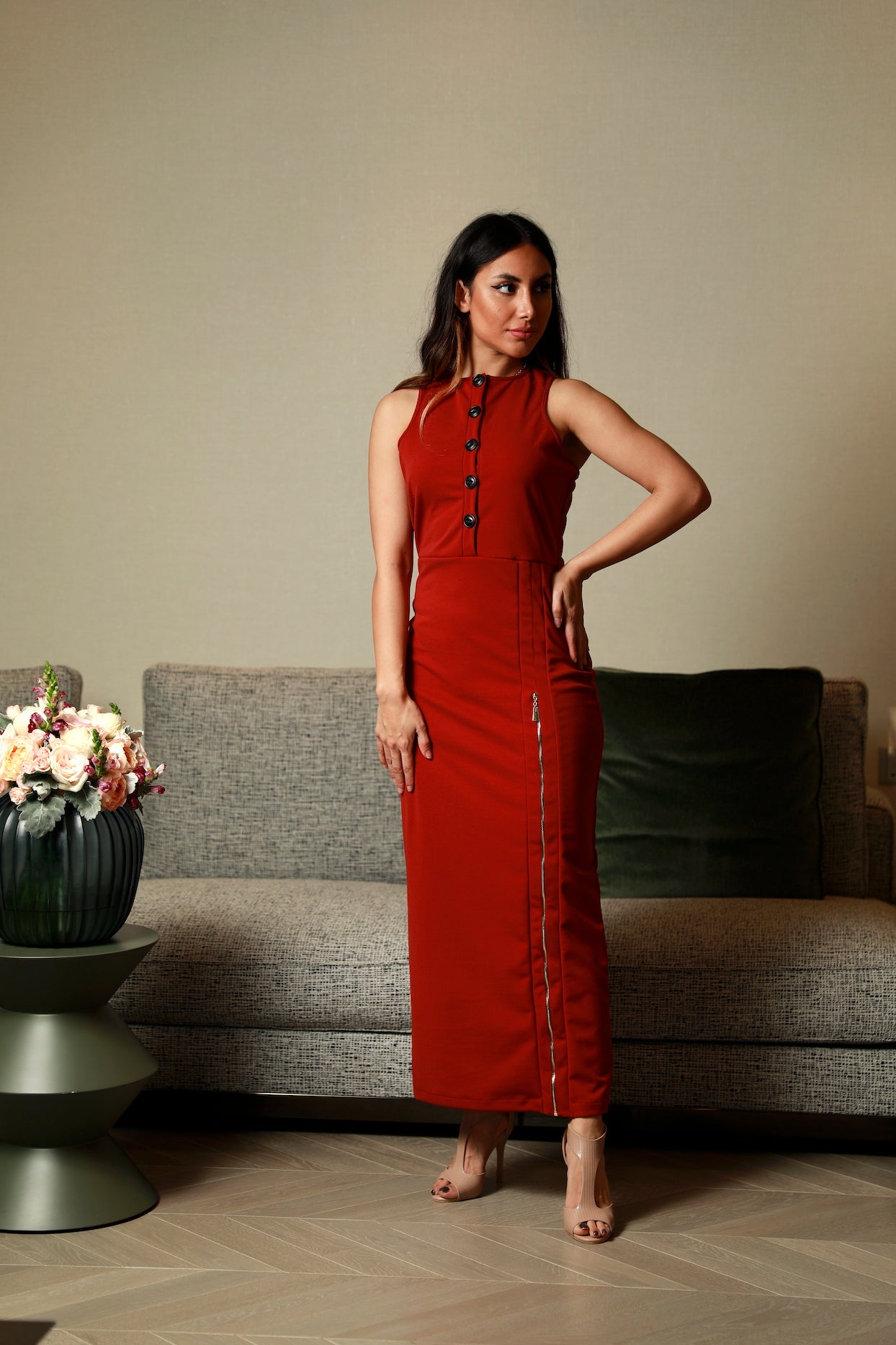 Brick Bodycon Dress with Zipper