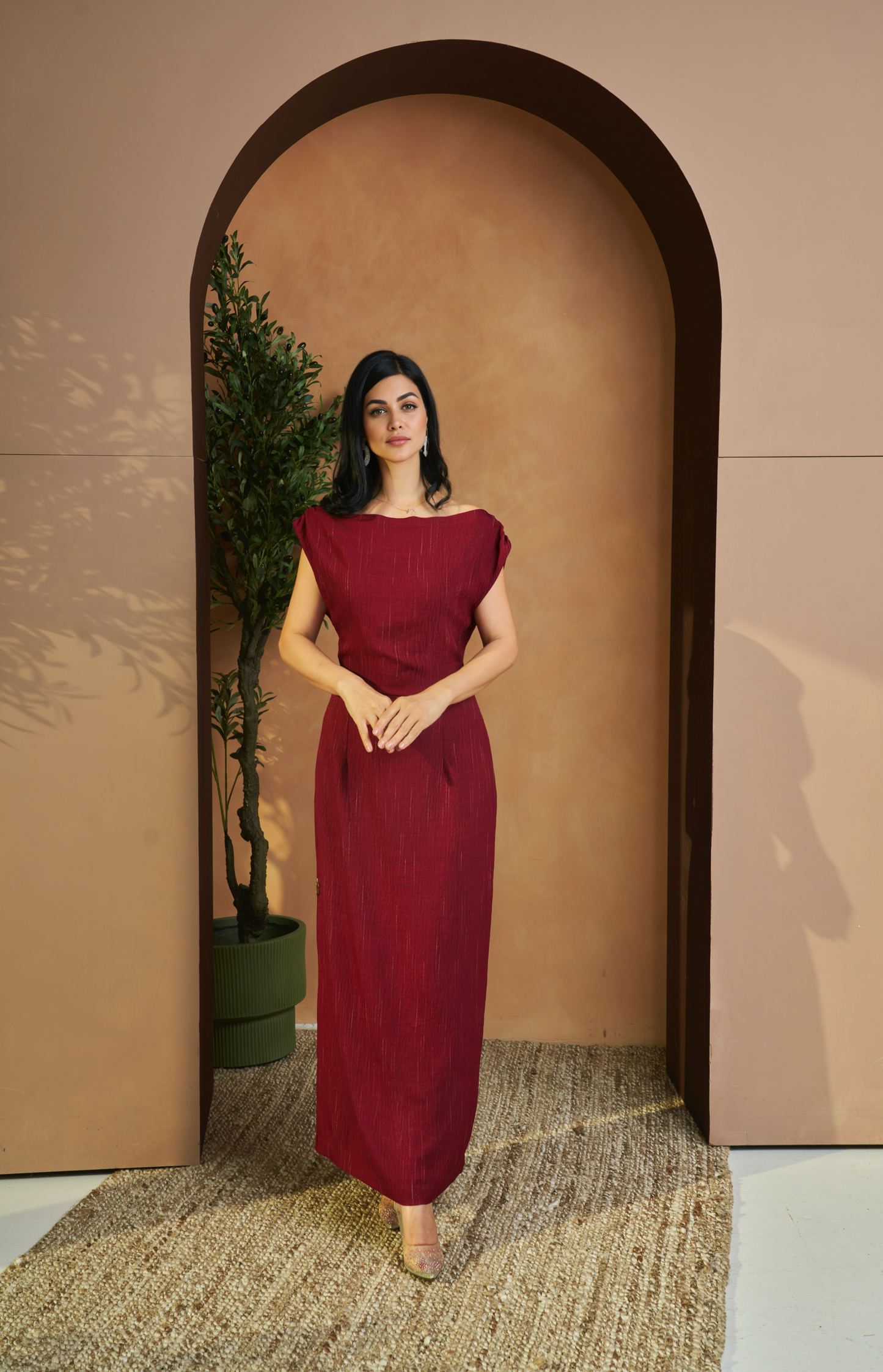 Burgundy Linen Dress