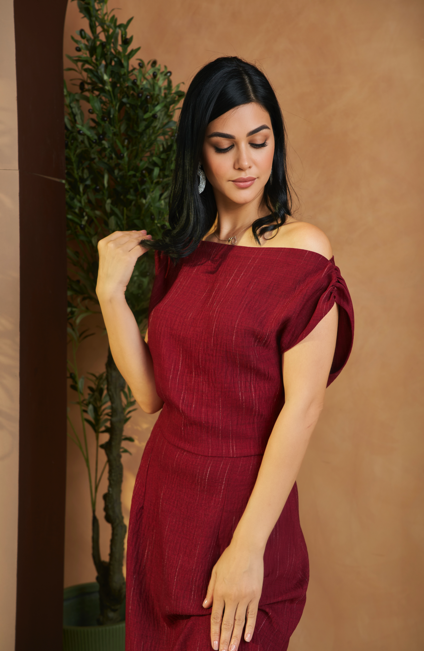 Burgundy Linen Dress