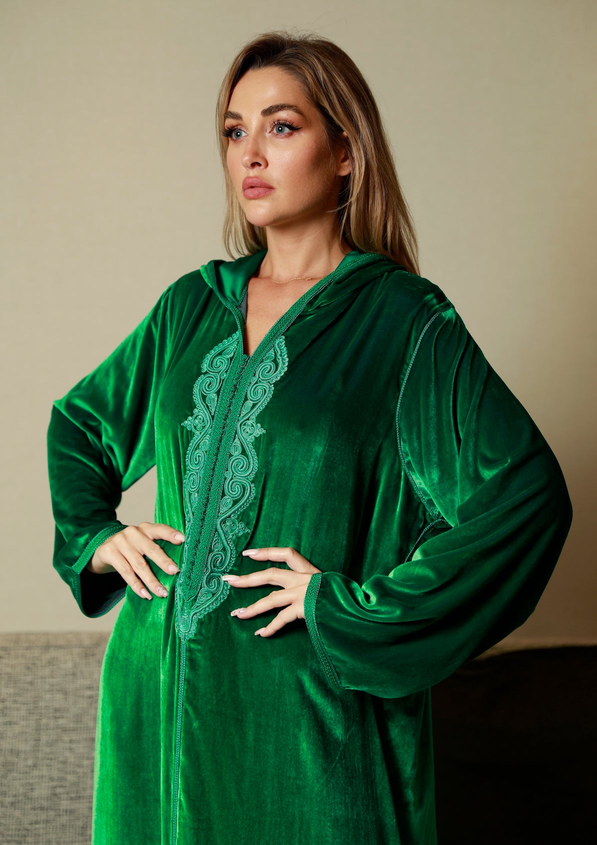 Royal Green Velvet Kaftan